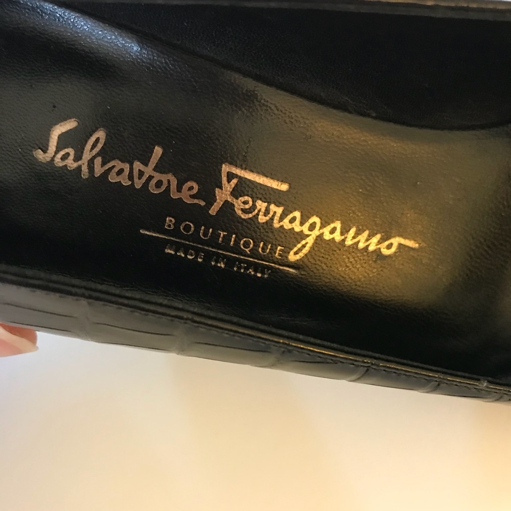NWOT Salvatore Ferragamo Vintage 90s Gator Heels Womens Size 8 Narrow Black Pump - Picture 5 of 8